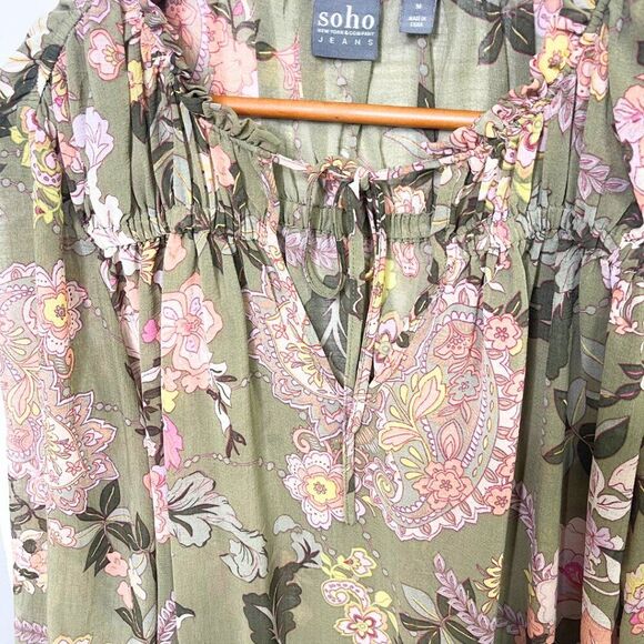 SOHO JEANS NY&CO | Women's Floral Blouse| Floral Sheer Top Size Medium - Picture 10 of 14